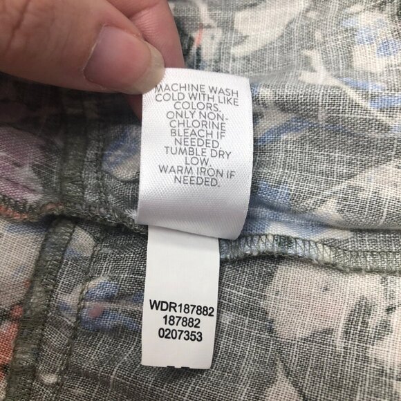 J Jill Love Linen Floral Dress Petite Size PM 100% Linen Green Pockets - Picture 10 of 10